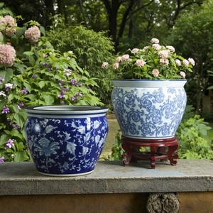 Juego de Macetas Decorativas de Cerámica para Jardín Interior/Exterior, Color <span class=keywords><strong>Azul</strong></span> y Blanco, Macetas Decorativas para Hotel y Hogar - Product Image 3