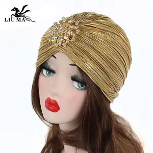 2020 New Fashion Shimmer Stone Gold Sepuin Underscarf Hijab Headband Turban Hats Muslim Inner Hijab