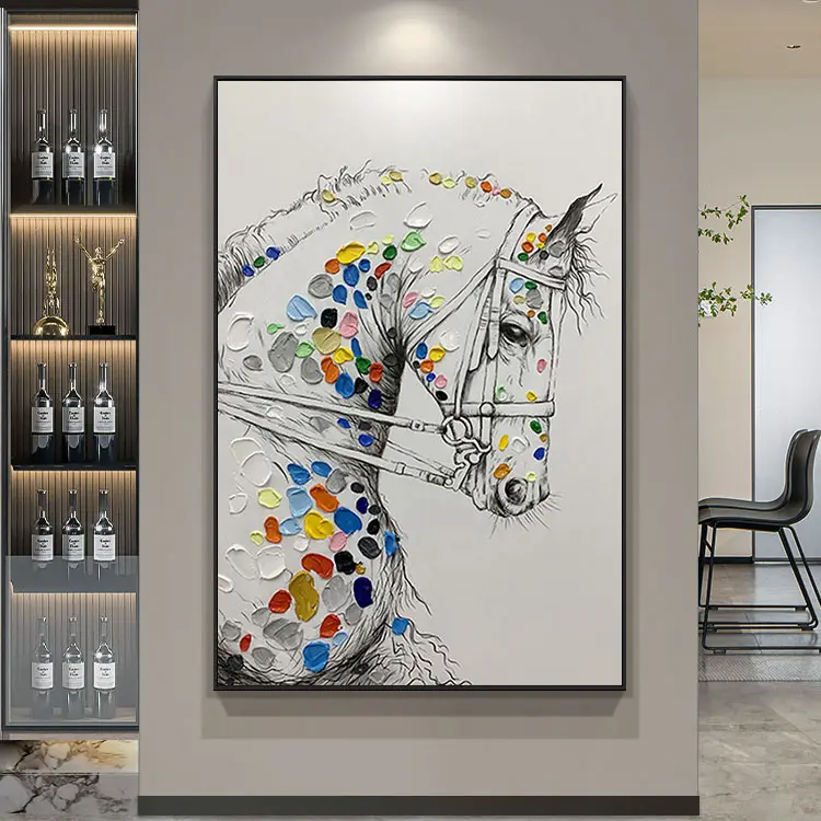 High Quality Hotel Decoration Handmade Modern Colorful Horses Shape Canvas Abstract Oil Painting