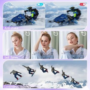 Màu tím siêu nhỏ gọn 2.8 inch Máy quay video 4K an toàn cho trẻ em không gương lật selfie hoàn hảo món quà đầu tiên CMOS cảm biến nhận diện khuôn mặt nụ cười - Product Image 5