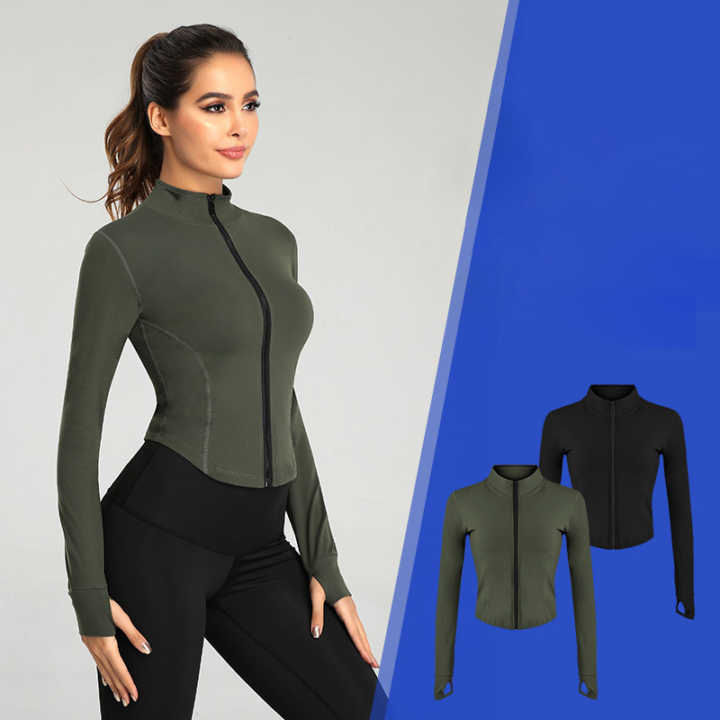 New Cross-Border Stand-Up Collar Slim Sports Running Fitness Clothes Zipper Stretch Tight Long-Sleeved Women Yoga Jacket