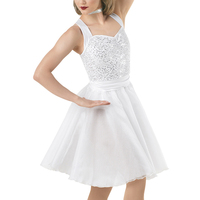 MiDee femmes adulte Performance Ballet Costume bretelles à volants ourlet genou longueur jupe Sequin belle robe de danse Jazz
