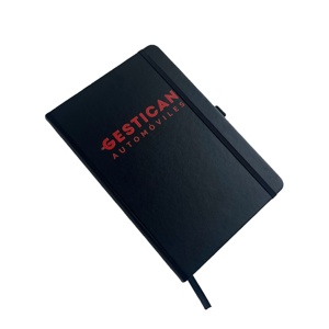 Carnet de notes A5 noir en gros, couverture rigide, reliure thermique, en cuir PU, avec sangle élastique, logo personnalisé, bloc-notes de bureau, agenda - Product Image 2
