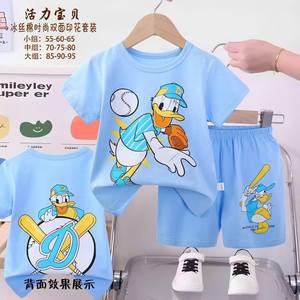 Completo Bambino Double-Face Stampa Cartone Animato Maniche Corte e Pantaloncini in Puro Cotone Tuta Bimbo 25 Nuova Collezione Estiva Pigiama Bimba OEM - Product Image 2