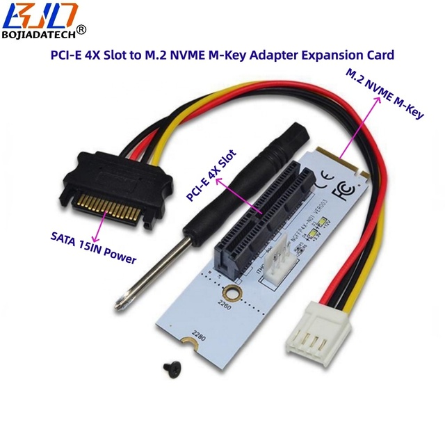 Factory Wholesale NGFF M.2 NVME Key-M Interface to PCI-E 4X Slot Adapter Riser Card with SATA 15Pin Power Cable in Stock