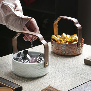 Corbeille à fruits en céramique avec poignées, bol en porcelaine pour collations et desserts, paniers de rangement pour la maison - Product Image 2
