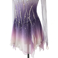 Costume de patinage artistique à dégradé violet rose avec strass, manches longues, dos en V profond, robe de performance pour filles et enfants