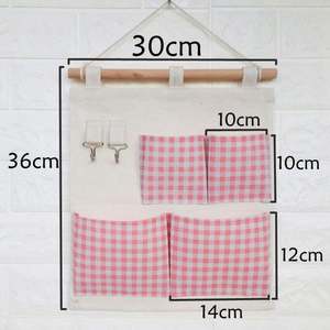 Bolsa de Cosméticos Colgante Minimalista de Algodón y Lino con 1 Palo de Madera y 4 Bolsillos, Juego de Bolsas de Almacenamiento Colgantes de Tela Vaquera para Pared - Product Image 3