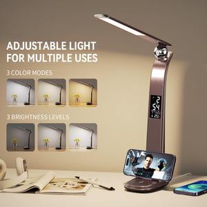 Wireless Charger Pad LED Desk <b>Lamp</b> Temperature Alarm Clock Eye Protect <b>Study</b> Business Light <b>Table</b> <b>Lamp</b> 10W Fast Charging Station - Product Image 4