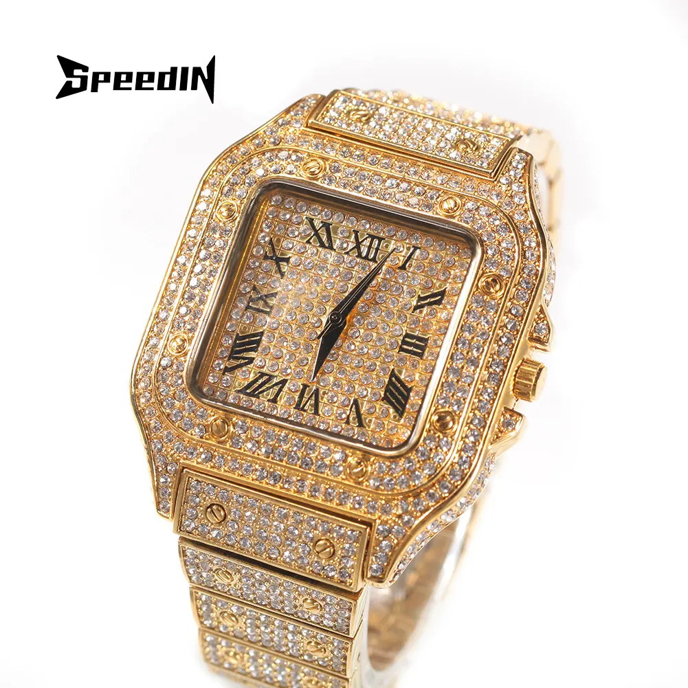 Hot Sale Iced Out Baby Pink Damen uhren Bling Uhr mit lila Zifferblatt Bling Bling Hip Hop Uhren