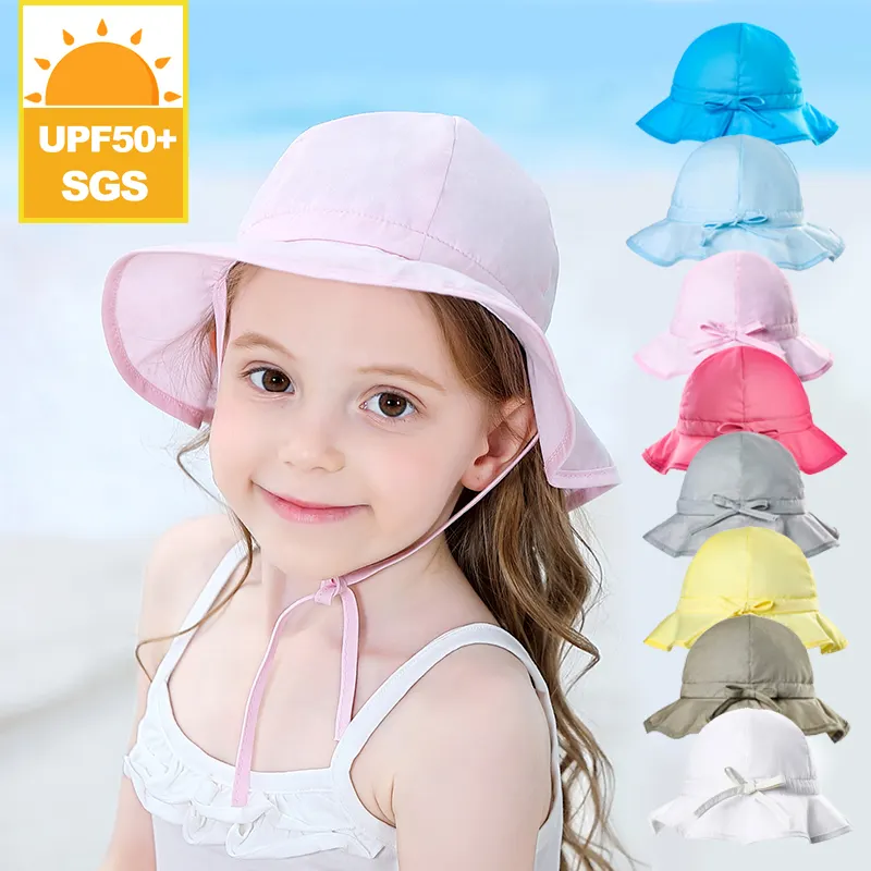 wholesale toddler cotton Adjustable summer hat UPF 50+ UV Sun Protection boys girls kids sun hat Wide Brim Baby Sun bucket Hat