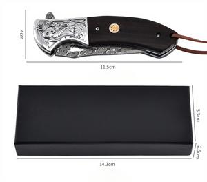 มีดพับลายมังกร ด้ามไม้แกะสลัก คุณภาพสูง พกพาสะดวก สำหรับกิจกรรมกลางแจ้งและการเอาตัวรอด - Product Image 5