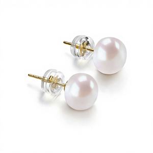 Orecchini a Perno con Perle Coltivate Bianche da 9mm, Placcati in Oro, Rame di Grado AAA, Stile Classico, per Uso Quotidiano Femminile, Modello E2420 - Product Image 1