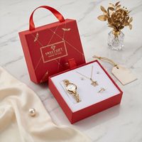 Coffret Cadeau Premium Personnalisé pour Femme – Ensemble 5 Pièces : Montre à Quartz et Collier – Idéal pour Cadeaux d'Appréciation des Partenaires d'Entreprise – Sac Rouge