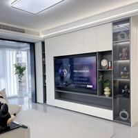 Meuble TV moderne de luxe en bois pour salon avec cheminée intelligente, meuble TV suspendu