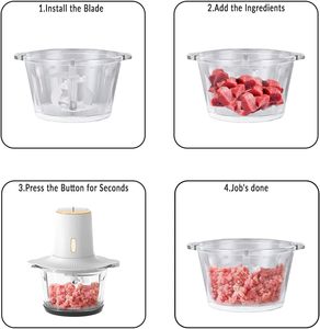 Picador elétrico de alimentos com 2 tigelas e 2 conjuntos de lâminas para moer carne e legumes, acessório de cozinha, processador de alimentos - Product Image 5