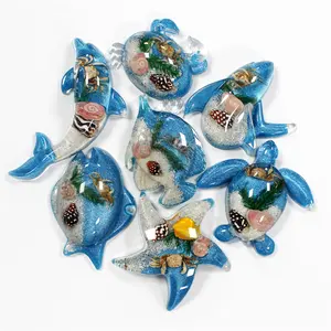 Resin ocean style beach souvenir real sea shells decoration resin fridge magnet