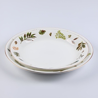 Service de table en porcelaine de qualité supérieure, collection à motif de feuilles, vaisselle en porcelaine fine avec bord doré