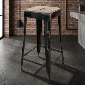 Antique-Style Rustic <b>Black</b> Iron & Wood Farmhouse Industrial <b>Bar</b> <b>Stool</b> Leather Seat Eco-Friendly Durable Home <b>Bar</b> Hotel Mall Use - Product Image 3