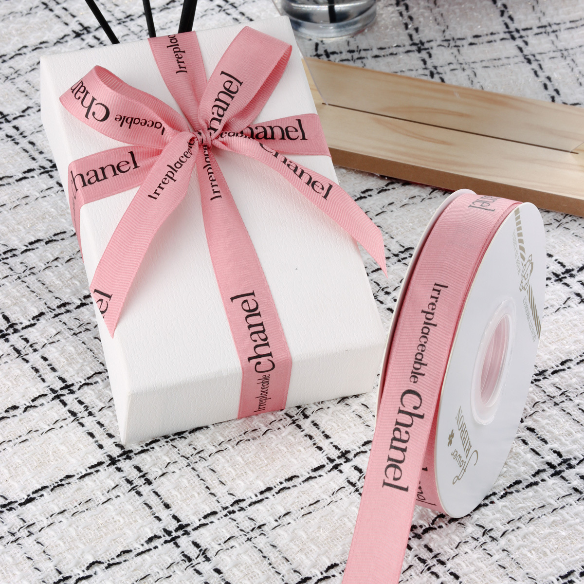 High-Quality Personalized 100 Yards Custom Print 100% Organic Natural Cotton Ribbon for Weddings Parties and DIY Crafts