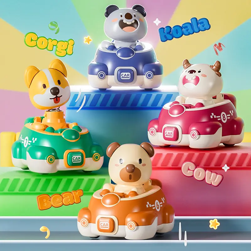 Lindo Animal Collision Spring Mini divertido coche de fricción de dibujos animados para niños juguetes presione el taxi niños y niñas juguete creativo al por mayor