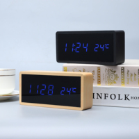 Horloge numérique décorative de bureau en bois avec affichage LED miroir, 3 alarmes, luminosité réglable, température, pour maison et bureau