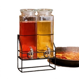 Distributeur de boissons en verre carré de 2,2 L avec support en métal noir, idéal pour les fêtes et les divertissements en Europe, écologique pour l'eau, le thé glacé ou le punch - Product Image 3