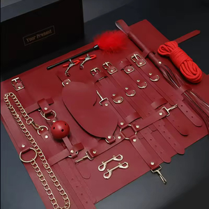 Горячая распродажа: Набор для БДСМ из кожи – фиксаторы для кровати, плетка, флоггер и наручники для ног для взрослых пар, для фетиш-игр в спальне - Product Image 2