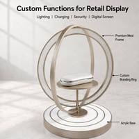 Support d'affichage rotatif haut de gamme pour écouteurs avec cadre métallique, personnalisation de la marque, anneau lumineux LED et base en acrylique pour écouteurs sans fil – Présentoir de vente au détail