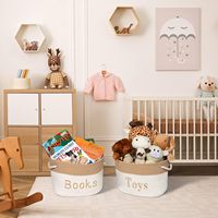 Panier à jouets rond moderne en corde de coton avec poignée 15x11x9, bac de rangement pour chambre d'enfant, salle de jeux, salon et salle de classe