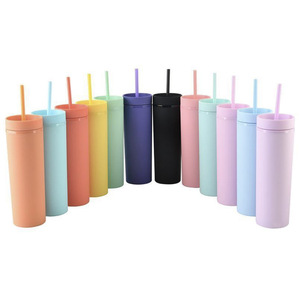 16oz Colorful Cups Tumblers/bottle with Lids and Straws Double Wall Plastic Water Bottles Plastic Mug Drinking Liquid Contain