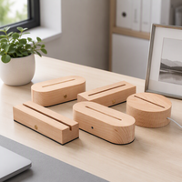 Lampe de table LED 3D à illusion d'optique en bois alimentée par USB avec télécommande et contrôle tactile, lumière blanche chaude, design moderne, intensité réglable