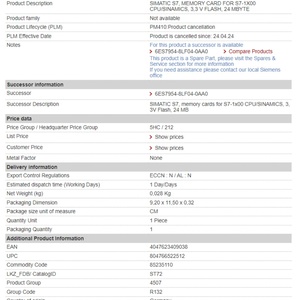 Édition limitée Solutions d'automatisation 24M 6ES7954-8LF03-0AA0 Garantie 1 an Carte mémoire - Product Image 5