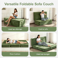 Canapé-lit pliable en velours côtelé, matelas pliant pour le sol, chaise longue, mousse haute densité avec housse lavable, petit appartement