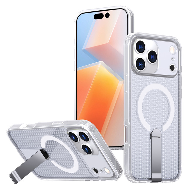 Honeycomb Heat Dissipation Magnetic Phone Case for iPhone 17 16 15 Pro Max Built-in Foldable Kickstand Shockproof Cover