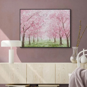 Peinture murale abstraite moderne en gros, motif forêt de fleurs roses, œuvre d'art texturée, décoration intérieure, grande taille, pour usage commercial - Product Image 4