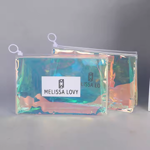 Logotipo personalizado holográfico láser holográfico brillante PVC impermeable cosmético traje de baño embalaje bolsa con cremallera para conjuntos de regalo - Product Image 2