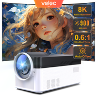 Projecteur à ultra courte focale Velec HY450 8K 1080P avec mise au point électronique automatique, assistant vocal, projecteur de cinéma maison portable