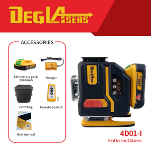 Niveau laser rouge super lumineux DEGLASERS de qualité industrielle, batterie au lithium 12V 2500mAh, pendule extérieur, auto-nivelant 2mm - Product Image 6