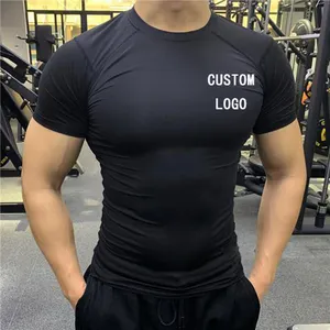 Wholesale Gym Running T Shirts Quick Dry Compression Shirts Custom Logo Muscle Fit Training Compression T-Shirt For Men