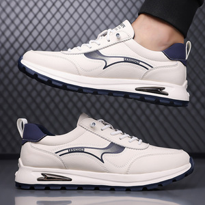 Men's Casual Leather Sneakers Cowhide Low <b>Heel</b> Cushioned Rubber Outsole Leisure Fashion 9266 - Product Image 3