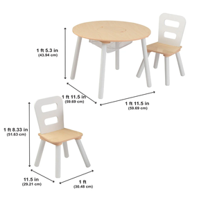 Mesa de almacenamiento redonda y juego de 2 sillas - Natural y blanco para dormitorio infantil, escritorio para muebles infantiles - Product Image 6