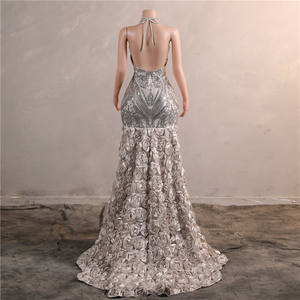 تخفيضات هائلة على رقبة رقبة بلا أكمام قماش روزيت للفتيات حفلة موسيقية عارية الظهر فستان سهرة - Product Image 3