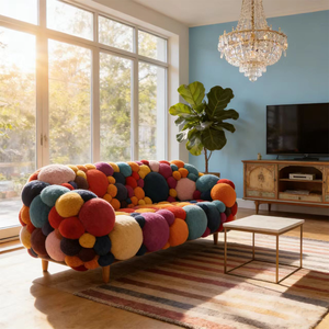 Sillón de Peluche Suave y Esponjoso, Color Macarrón, Tapizado, Cómodo, Estilo Divertido y Atrevido para Interiores, Asiento Tipo Diván - Product Image 6