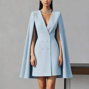 Vestidos de Traje de Color Sólido con Capa Cruzada para Mujer, a la Moda - Product Image 1