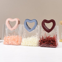 Sac fourre-tout transparent en PVC style Ins, sac cadeau tridimensionnel personnalisé en forme de cœur de couleur unie, pochette mignonne pour bonbons pour les fêtes