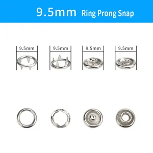 9,5mm 11mm Mode Messing Perle Vier Teile Drücken Sie Metall zinken ring Druckknopf für Kleidung