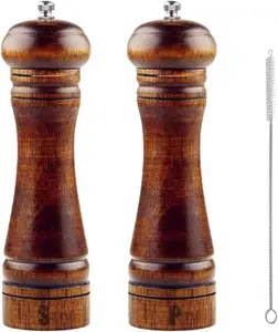 Wooden Salt and Pepper Grinder Set of 2 with Cleaning Brush Adjustable Ceramic Rotor Easy Refill Salt and Pepper Grinder