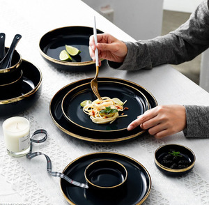 12pcs ser pour 4 personnes blanc noir <span class=keywords><strong>rose</strong></span> plaques de vaisselle bols hôtel restaurant utilisé vaisselle vaisselle élégant porcelaine fine - Product Image 5