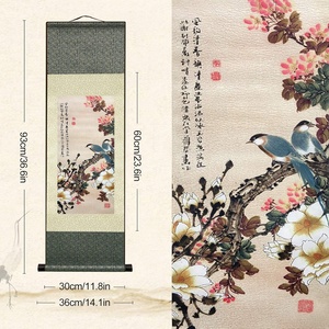 Peinture orientale en défilement <span class=keywords><strong>de</strong></span> soie fleur oiseau décoration étourneau muguet pie perroquet art chinois rouleau mural peinture suspendue - Product Image 2